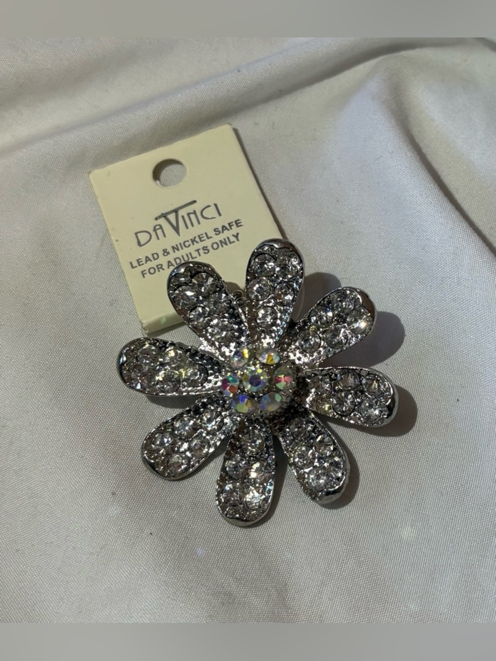 DaVinci Silver Crystal Flower Statement Ring- Clear Sparkle